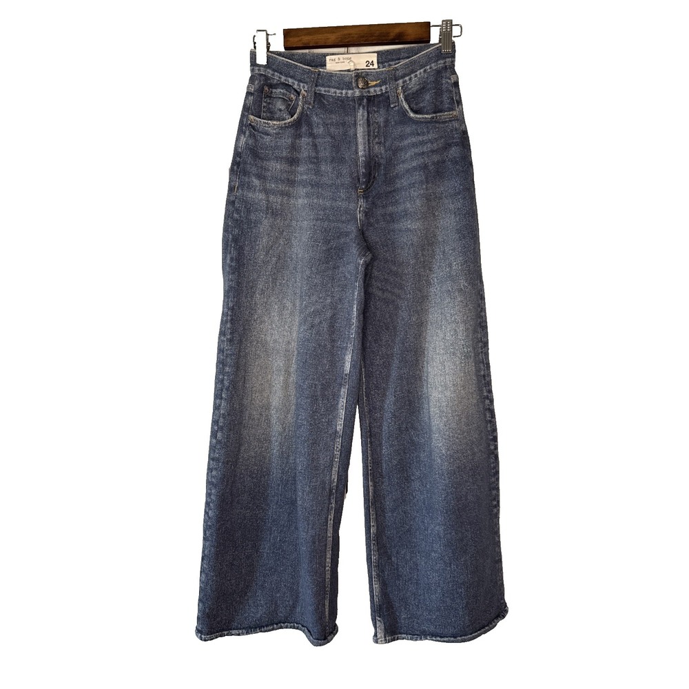 Rag & Bone Miramar Wide Leg Sweatpant Jeans 24 Faux Denim Real Zipper & Pockets